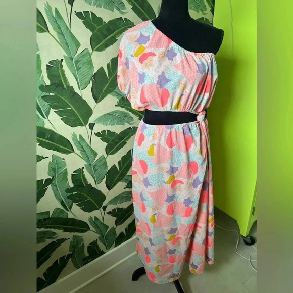 America & Beyond Cotton Candy One shoulder Maxi Dress M Spring Summer Long - Picture 6 of 11